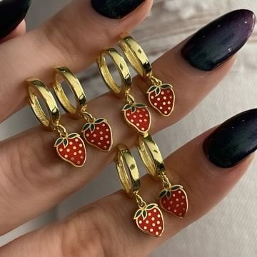 925 Ayar Gümüş Çilek Küpe Çilek