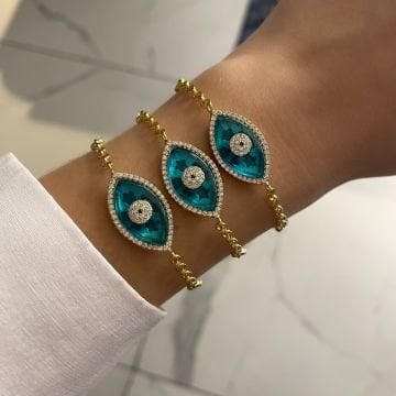 925 Ayar Gümüş İthal Taşlı Cam Göz Tasarım Bileklik Lucky Eye