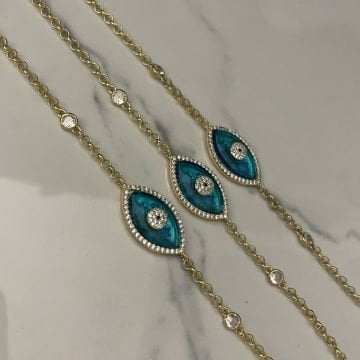 925 Ayar Gümüş İthal Taşlı Cam Göz Tasarım Bileklik Lucky Eye