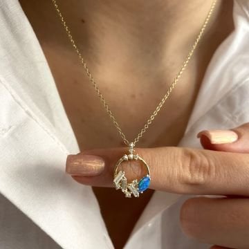 925 Ayar Gümüş İthal Opal Taşlı Tasarım Kolye Raissa