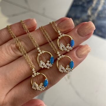 925 Ayar Gümüş İthal Opal Taşlı Tasarım Kolye Raissa