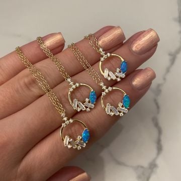 925 Ayar Gümüş İthal Opal Taşlı Tasarım Kolye Raissa