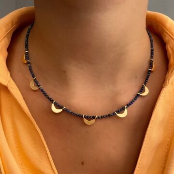 Lapis Lazuli Taşlı Tasarım Ay Kolye