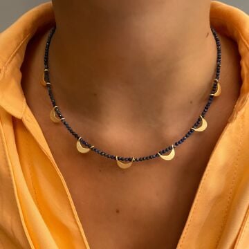 Lapis Lazuli Taşlı Tasarım Ay Kolye