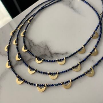 Lapis Lazuli Taşlı Tasarım Ay Kolye