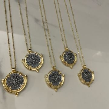 925 Ayar Gümüş Güneş Tanrısı Medusa Madalyon Kolye Medusa