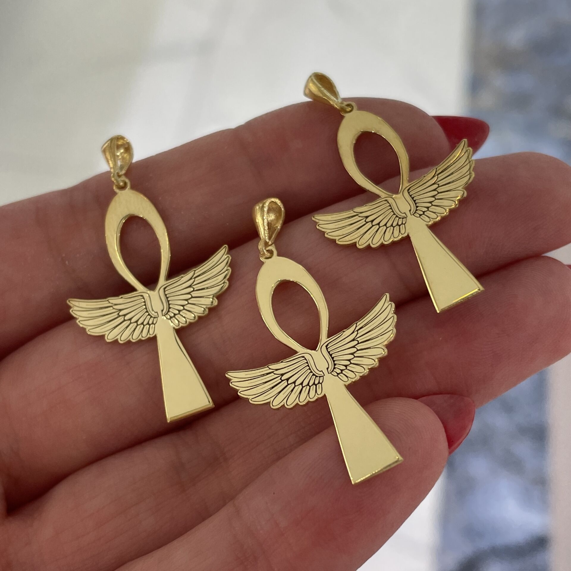 925 Ayar Gümüş Kanatlı Ankh İşareti Kolye Ucu Nilden