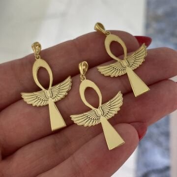 925 Ayar Gümüş Kanatlı Ankh İşareti Kolye Ucu Nilden