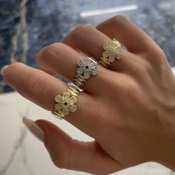 925 Ayar Gümüş Taşlı Tasarım Çiçek Yüzük Erica