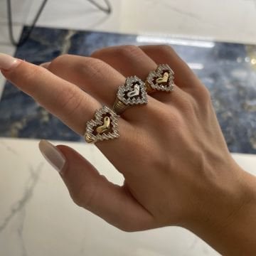 925 Ayar Gümüş Baget Taşlı Tasarım Kalp Yüzük Alisha