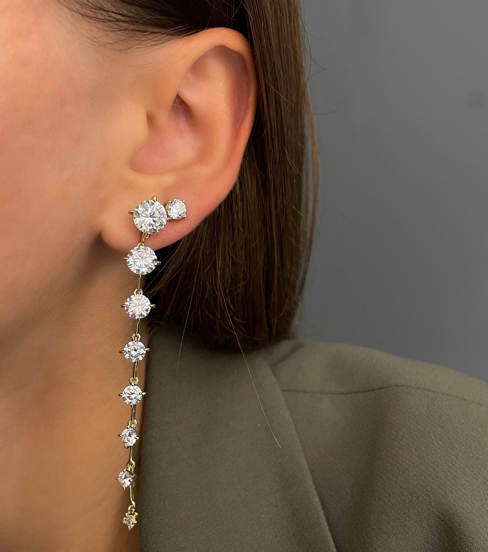 İthal Swarovski Taşlı Uzun Küpe