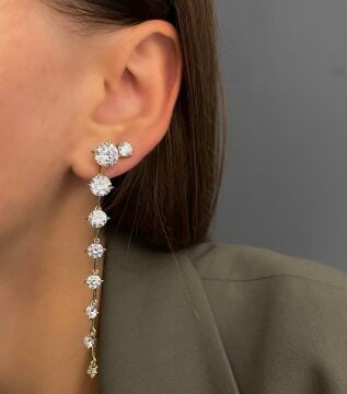 İthal Swarovski Taşlı Uzun Küpe