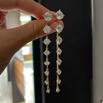 İthal Swarovski Taşlı Uzun Küpe