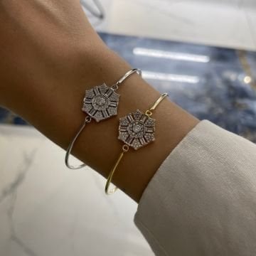 925 Ayar Gümüş İthal Baget Taşlı Kelepçe Bileklik Margo