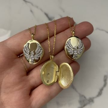 925 Ayar Gümüş İthal Kapaklı Anka Kuşu Madalyon Kolye