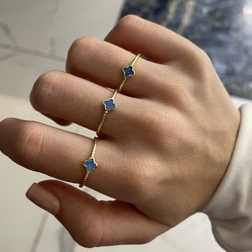 925 Ayar Gümüş Opal Taşlı Yonca Yüzük Lorena