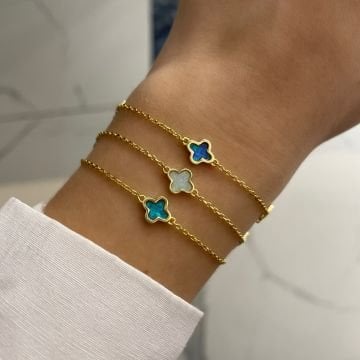 925 Ayar Gümüş İthal Opal Taşlı Yonca Bileklik