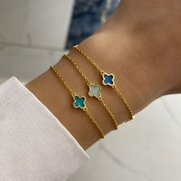 925 Ayar Gümüş İthal Opal Taşlı Yonca Bileklik
