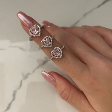 925 Ayar Gümüş Pembe Taşlı Kalp Yüzük Serena