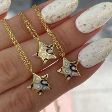 925 Ayar Gümüş Mineli Yıldız Kolye Blue Star
