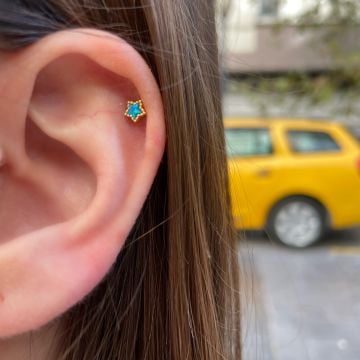 925 Ayar Gümüş Opal Taşlı Yıldız Piercing Florine