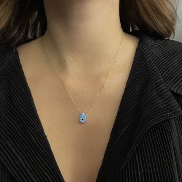 925 Ayar Gümüş Opal Taşlı Nazar Göz Damla Kolye Justina