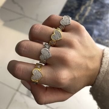 925 Ayar Gümüş İthal Taşlı Kalpli Tasarım Yüzük Gloria