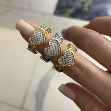 925 Ayar Gümüş İthal Taşlı Kalpli Tasarım Yüzük Gloria
