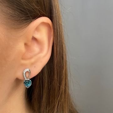 Mavi Topaz Taşlı Kalp Küpe Renia
