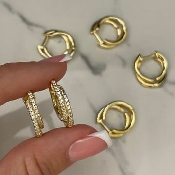 925 Ayar Gümüş İthal Taşlı İkili Halka Küpe Adeline