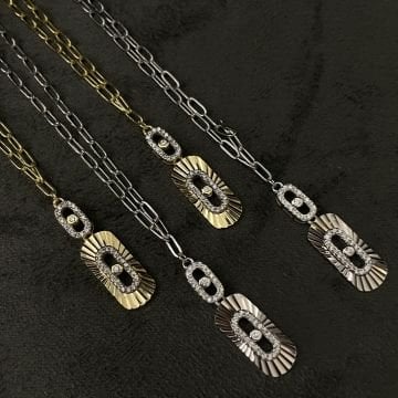 925 Ayar Gümüş İthal Taşlı Tasarım Zincirli Kolye Lucia