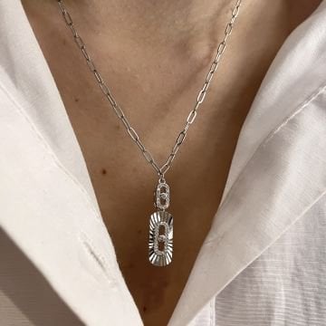 925 Ayar Gümüş İthal Taşlı Tasarım Zincirli Kolye Lucia