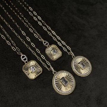 925 Ayar Gümüş İthal Lazer Kesimli Baget Taşlı Tasarım Kolye Nadya