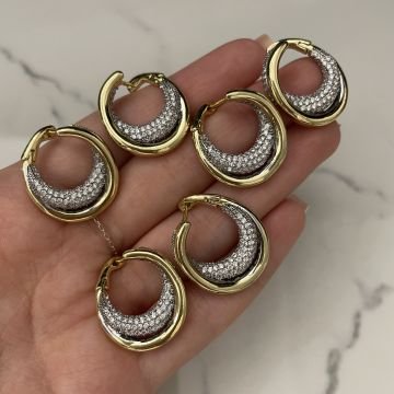 İthal İki Renkli Taşlı Tasarım Küpe Kiera