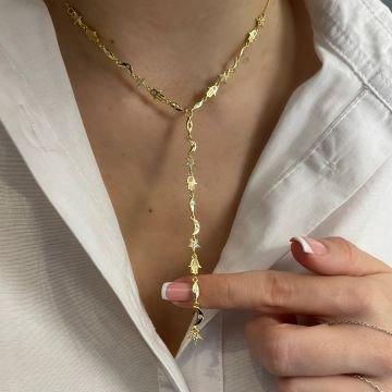 925 Ayar Gümüş İthal Taşlı Ay Yıldız Tasarımlı Y kolye Alisa