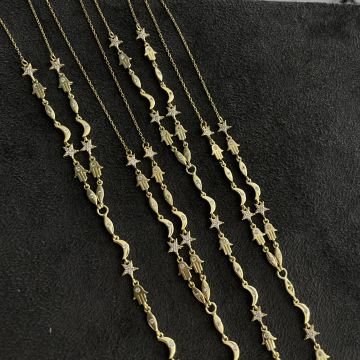 925 Ayar Gümüş İthal Taşlı Ay Yıldız Tasarımlı Y kolye Alisa