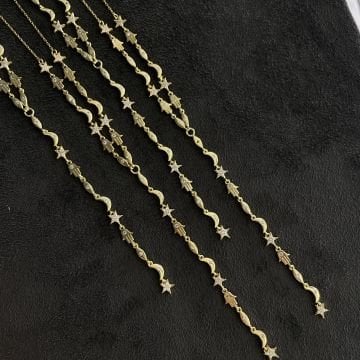 925 Ayar Gümüş İthal Taşlı Ay Yıldız Tasarımlı Y kolye Alisa