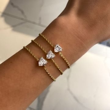 925 Ayar Gümüş İthal Taşlı Kalp Zincir Bileklik Lera