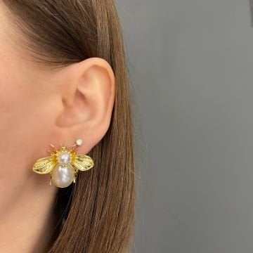 İthal İnci Detaylı Tasarım Arı Küpe Maisie