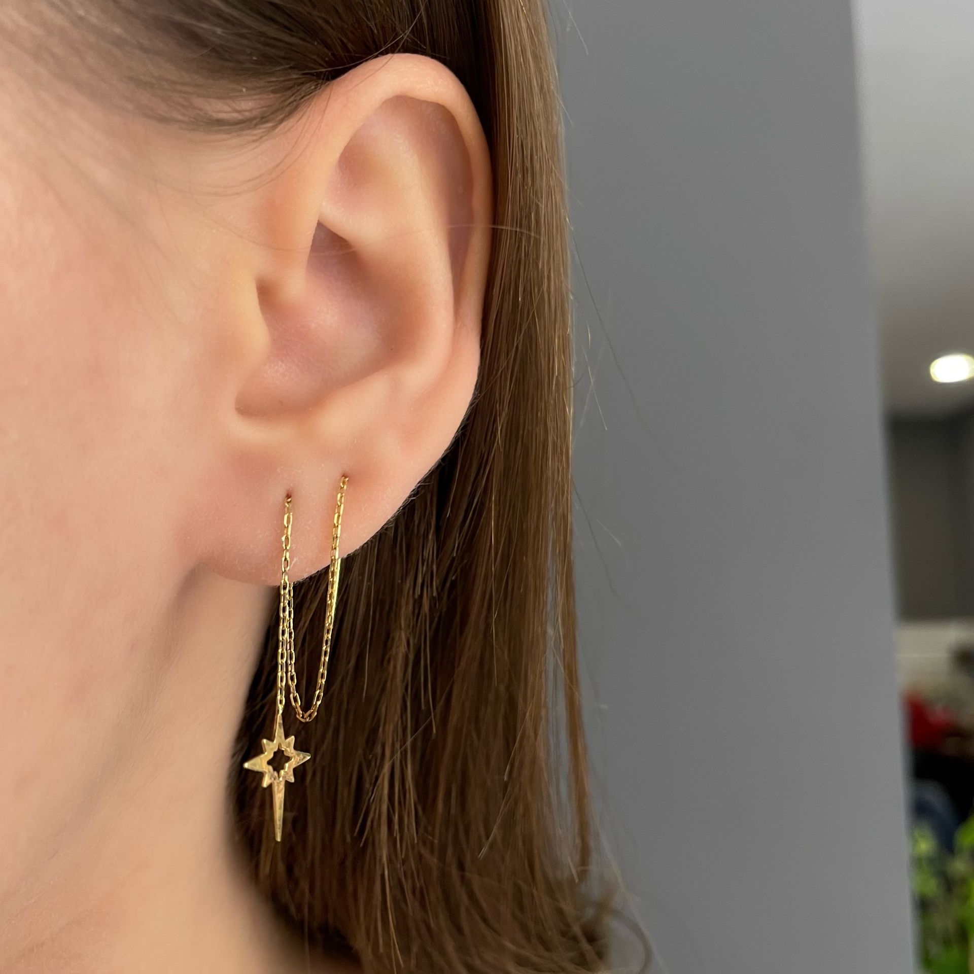 925 Ayar Gümüş Kutup Yıldızı Zincir Küpe Xenia