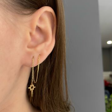 925 Ayar Gümüş Kutup Yıldızı Zincir Küpe Xenia