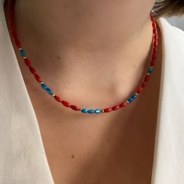 925 Ayar Gümüş Mercan Taşlı Tasarım Kolye Liora