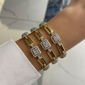 925 Ayar Gümüş İthal İki Renkli Baget Taşlı Tasarım Bileklik Elya