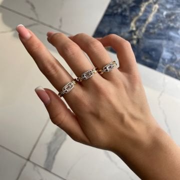 925 Ayar Gümüş İthal Baget Taşlı Tasarım Yüzük Linea
