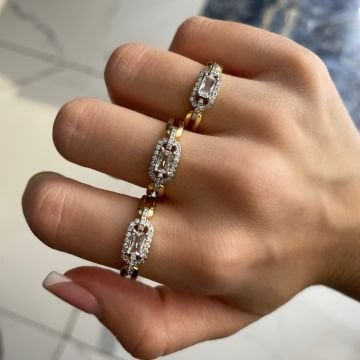 925 Ayar Gümüş İthal Baget Taşlı Tasarım Yüzük Linea