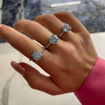 925 Ayar Gümüş Prenses Kesim Mavi Pırlanta Yüzük Nativa