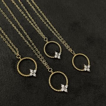 925 Ayar Gümüş İthal Taş Detaylı Halka Model Kolye Cora