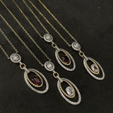 925 Ayar Gümüş İthal Baget Taş Detaylı Tasarım Kolye Ruby