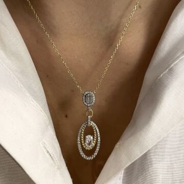 925 Ayar Gümüş İthal Baget Taş Detaylı Tasarım Kolye Ruby