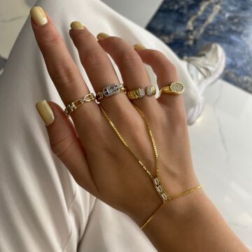 925 Ayar Gümüş İthal Üçlü Sıralı Baget Taşlı Tasarım Şahmeran Jenna